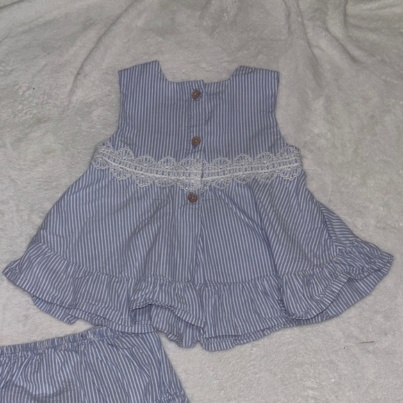 George Blue and White Striped Dress with Lace - Picture 8 of 10